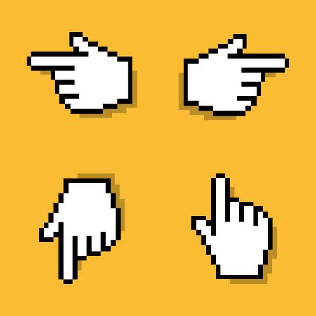 Vector old styled pixelated mouse hand cursor in various direction.のイラスト素材