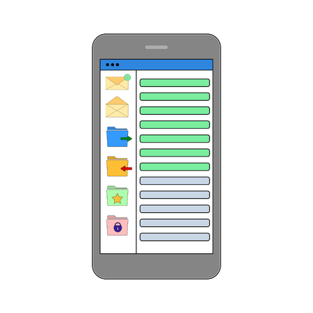 Smartphone with email app on the screen. Isolated on white background. Vector illustration.のイラスト素材
