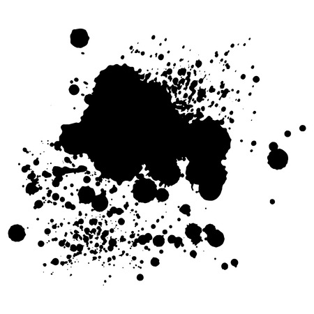 Black monochrome ink or paint blots grunge background. Texture Vector. Dust overlay distress grain. Black splatter, dirty, poster for your design. Isolated on white background. Vector illustration.のイラスト素材
