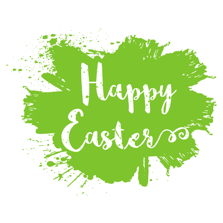 Easter background. Hand-drawn lettering Happy Easter on green paint background for your Easter design. Isolated on white. Vector.のイラスト素材