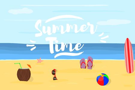 Summer background. Vacation and travel concept with beach things. Vector.のイラスト素材