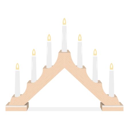 Christmas Candle Bridge With Seven Candle Lights. Christmas Decoration. Isolated On White Background. Vector.のイラスト素材