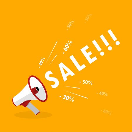 Sale banner template design with loudspeaker, text sale and discount rate. Vector.のイラスト素材