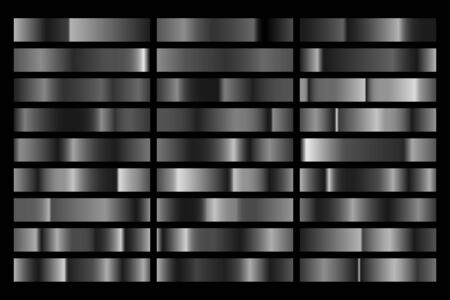 Black gradient collection. Shade of dark and gray metallic gradient pattern for background, cover, banner design. Vector.のイラスト素材