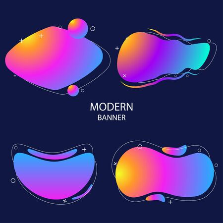 Set of abstract modern graphic elements. Dynamical colored forms and line. Gradient abstract banners with flowing liquid shapes. Vector.のイラスト素材