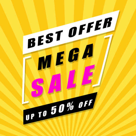 Mega sale banner design template. Bright background for best offer and mega sale. Vector illustration.のイラスト素材
