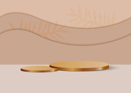 Round Podium, Pedestal Or Platform For Product Presentation. Abstract Minimal Golden Scene For Product Display. 3D Stage. Vector.のイラスト素材