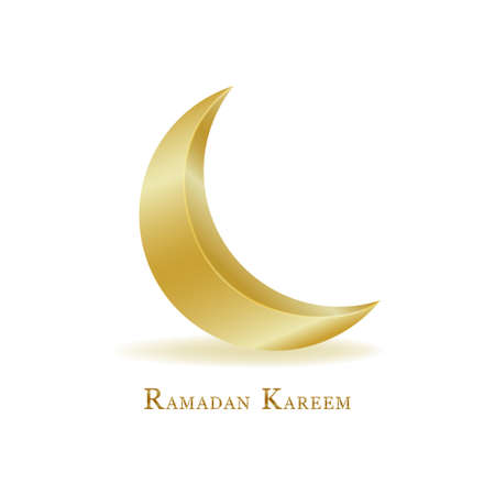 Ramadan illustration with golden moon isolated on white background for Holy month Ramadan celebration. Template for Ramadan Kareem design. Vector.のイラスト素材