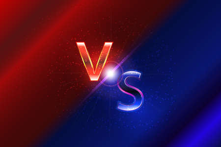 Versus background with sparkle dots and neon VS letters. Red and blue competition background...