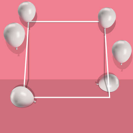 White frame with air balloons on pink background. Template for sale poster, flyer, invitation or gift card. Vector illustrationのイラスト素材