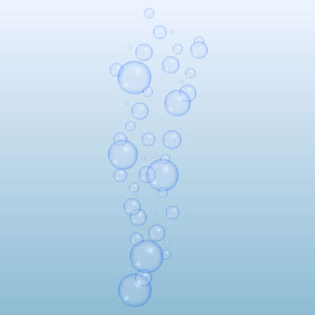 Realistic transparent water bubble on lihgt blue background. Vector illustrationのイラスト素材