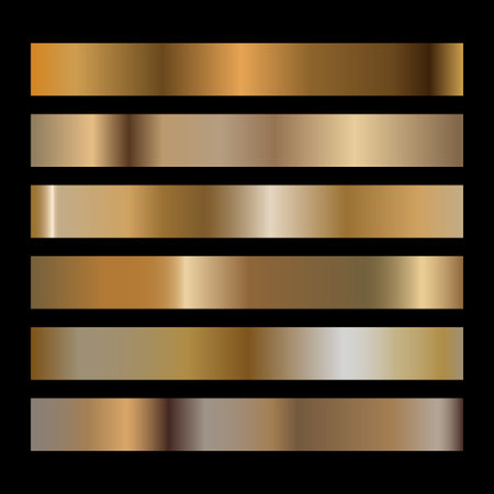 Metal gradient set. Golden, bronze and brass gradient design. Vector.のイラスト素材