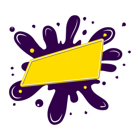 Inkblot with yellow geometric shape. Template for banner design. Isolated on white background. Vector illustrationのイラスト素材