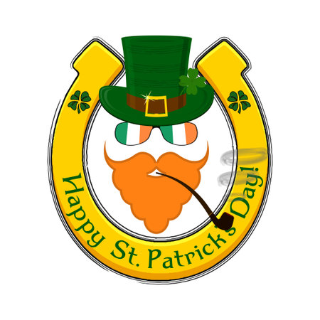 Saint Patricks Day character leprechaun with green hat, red beard, smoking pipe and no face. Design elements for St. Patricks Day. Isolated on white background. Vector illustration.のイラスト素材