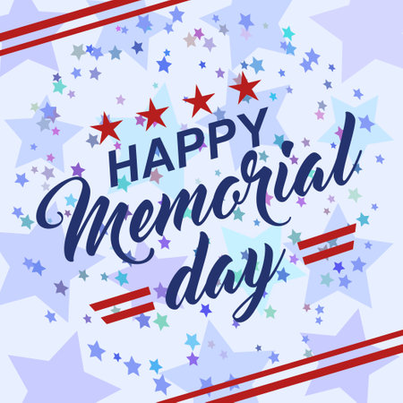 Happy Memorial Day background with stars and stripes. Template for Memorial Day invitation, greeting card, banner and advertising. Vector illustration.のイラスト素材