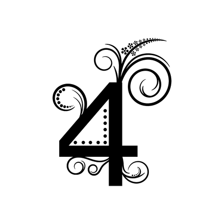 Black number 4 with creeping plantのイラスト素材