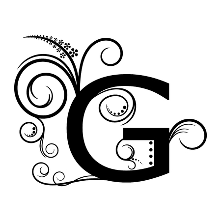 Black alphabet letter G with creeping plantのイラスト素材