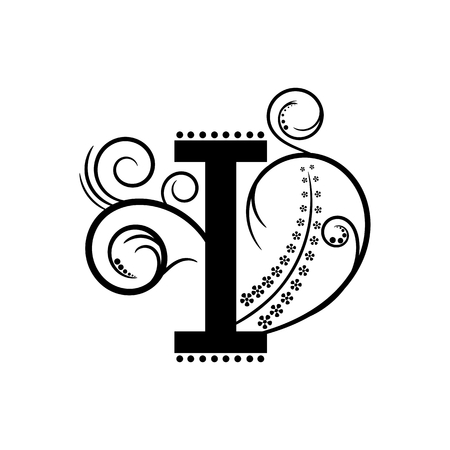 Black alphabet letter I with creeping plantのイラスト素材