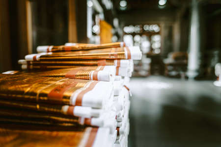 Waiting in the temple burning paperの写真素材