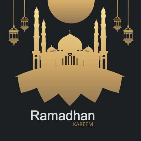 Illustration vector graphic Luxury mosque on earth and moon. The Islamic holy month of Ramadhan, Ramadan Kareem. Perfect for concept of presentation, banner, cover and promotion celebrationのイラスト素材