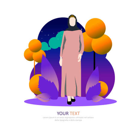 woman wearing hijab stay active in the month of ramadan kareem, happy eid, illustration vector graphic islamic holy month of ramadhan. Perfect for concept of presentation, banner, cover and promotionのイラスト素材
