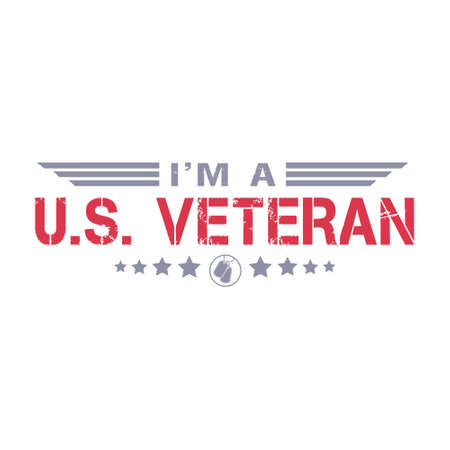 Vector illustration of text I'm a U.S. Veteran with stars and soldier's necklace isolated on white background perfect for Veterans Day celebration badge or tshirtのイラスト素材