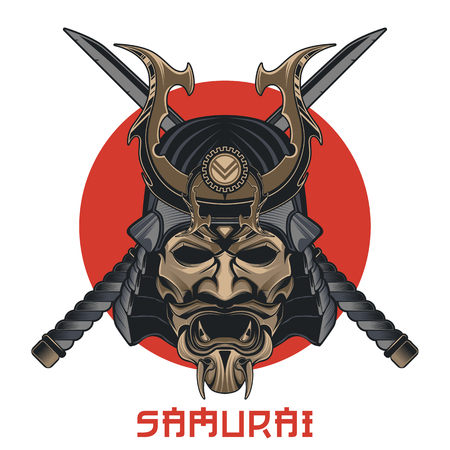 Vector samurai mask. Japanese traditional martial maskのイラスト素材