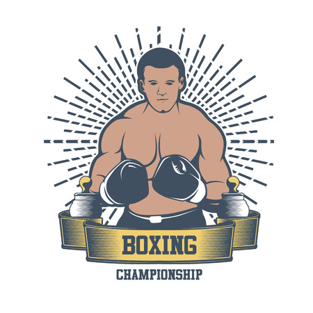 Boxing club and martial arts logo badge/label in vintage styleのイラスト素材