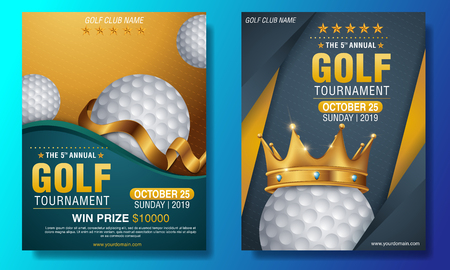 Golf Poster Set Vector. Empty Template For Design. Promotion. Golf Ball. Modern Tournamentのイラスト素材
