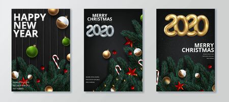 Happy New 2020 Year. Holiday poster template or festive party invitation design. Vector illustration