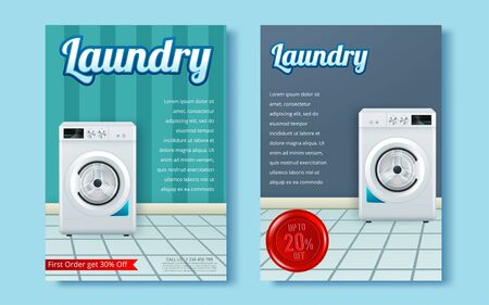 Washing machine on abstract vector flyer. Brochure design templateのイラスト素材
