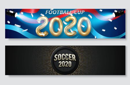 Soccer club or football sport banners. Vector design of arena or football stadium with soccer balls. Vector illustrationのイラスト素材