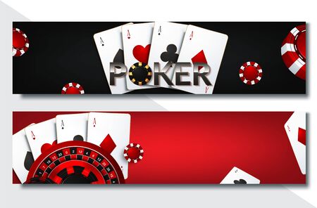 Set of Casino banners with casino chips and cards. Poker club texas holdem. Vector illustrationのイラスト素材