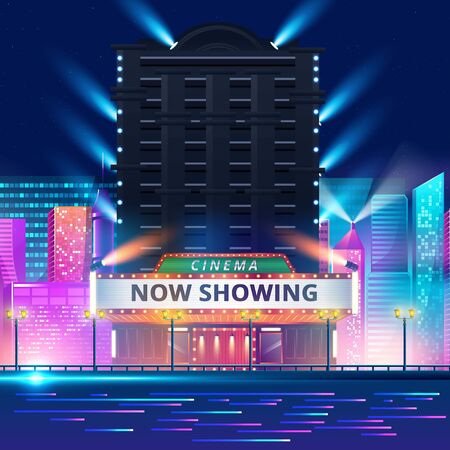 theater cinema building with futuristic city. Vector illustrationのイラスト素材