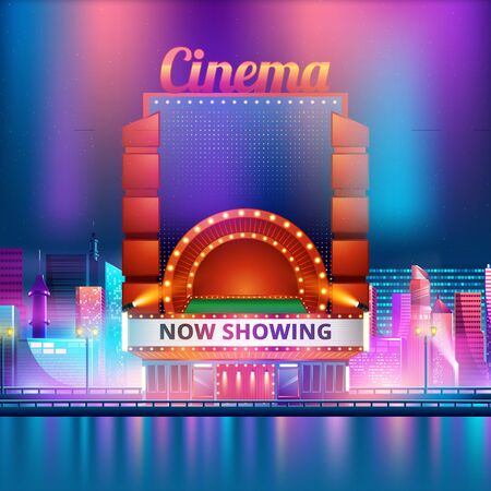 Cinema building vector illustration on background of city. Vector illustrationのイラスト素材