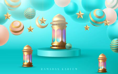 Ramadan kareem poster, golden Arabic calligraphy design. Vector illustratorのイラスト素材
