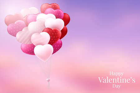 Red and pink heart balloons on a pink backgroundのイラスト素材