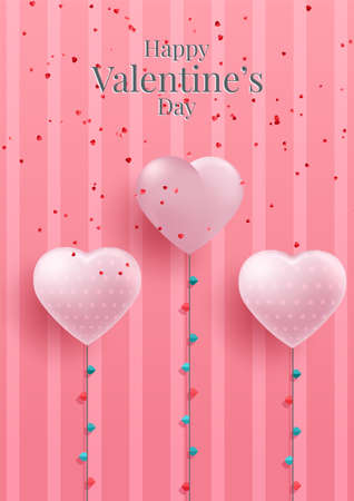 Red and pink heart balloons on a pink backgroundのイラスト素材
