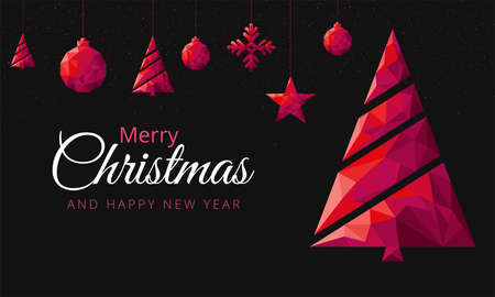 Christmas and New Years red background with Christmas Treeのイラスト素材