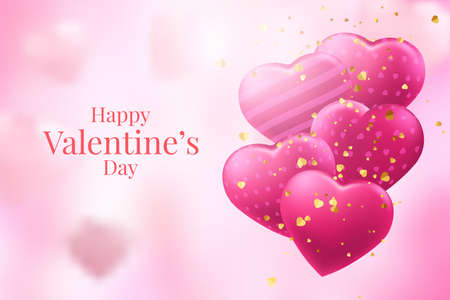 Red and pink heart balloons on a pink backgroundのイラスト素材