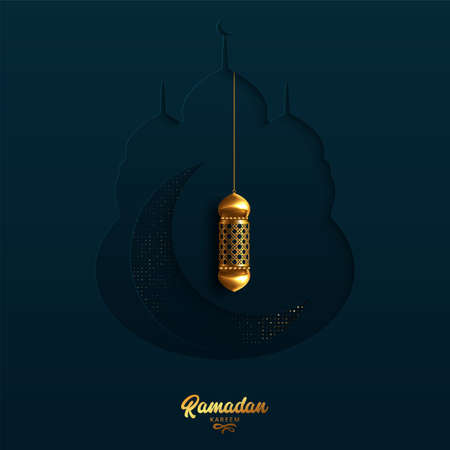 ramadan kareem background with gold lanternのイラスト素材