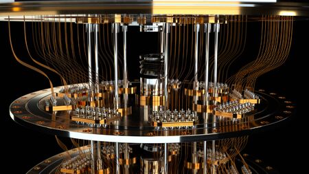quantum computer black background closeupの写真素材
