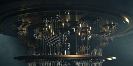 quantum computer close up in light rays