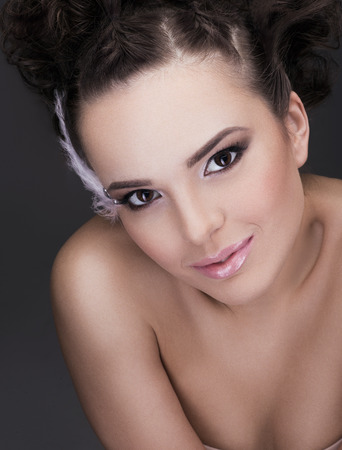 Beauty portrait of young happy womanの写真素材