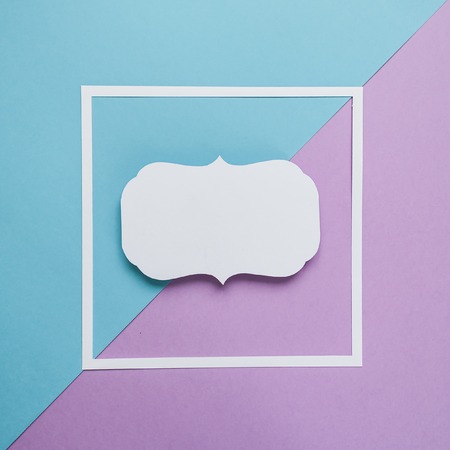 square frame on the blue and violet background. Flat lay. Cut from paper. Place for your text.