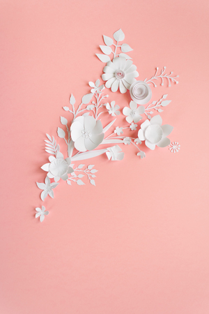 frame with white paper flowersの写真素材