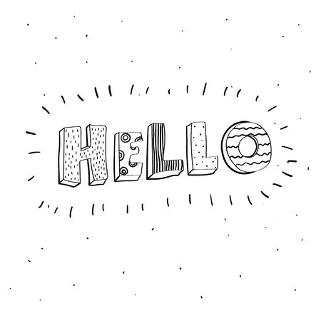 Nursery poster with hand drawn letters Hello. Vector printable print. Black and whiteのイラスト素材