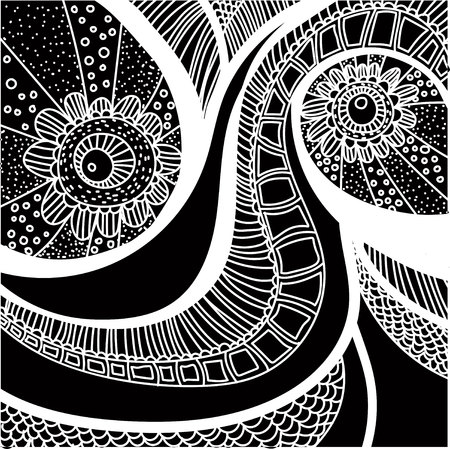 Hand drawn stylized graphic roses black and white seamless pattern.のイラスト素材