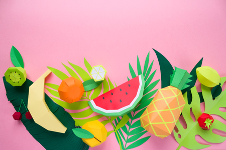 exotic fruits made of paperの写真素材