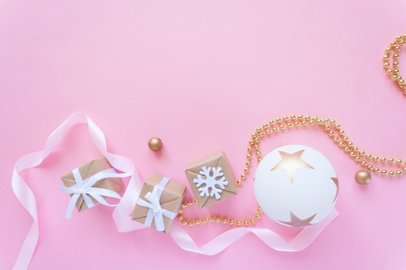 Christmas holidays composition on light background with copy space for your textの写真素材